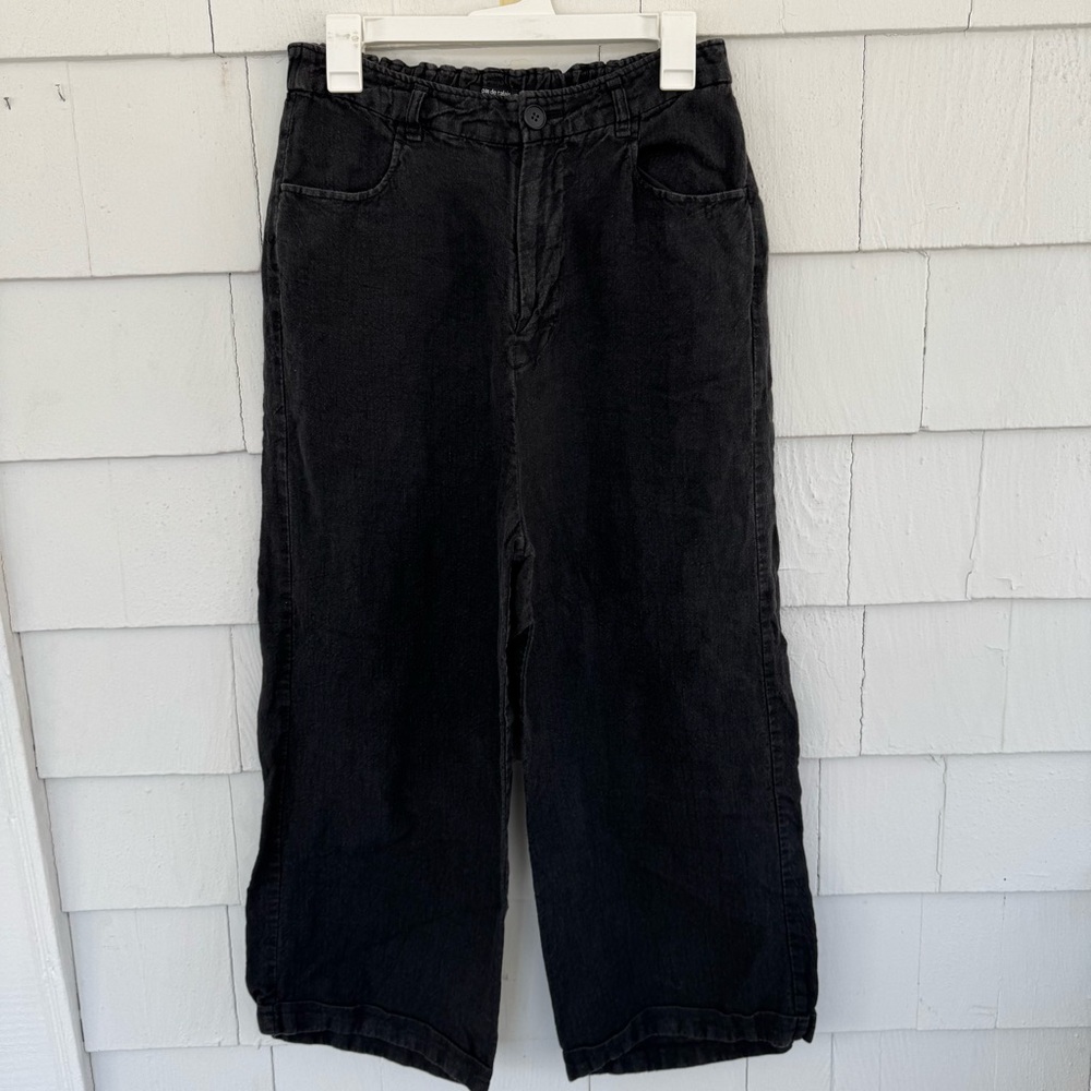 Pas de Calais Linen Wide Leg Elastic Waist Pants Charcoal Black size 36